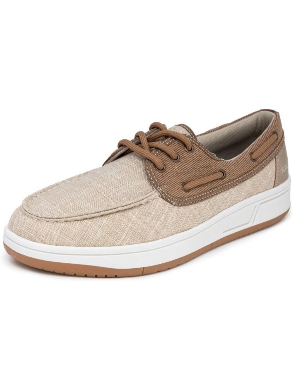Nautica Men's Taupe Ando Moc Toe Cushioned Insole Deck Fashion Lace Up Loafers